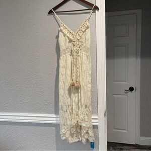 Cupshe women’s Cream Lace Spaghetti Strap swim coverup Dress XS NWT